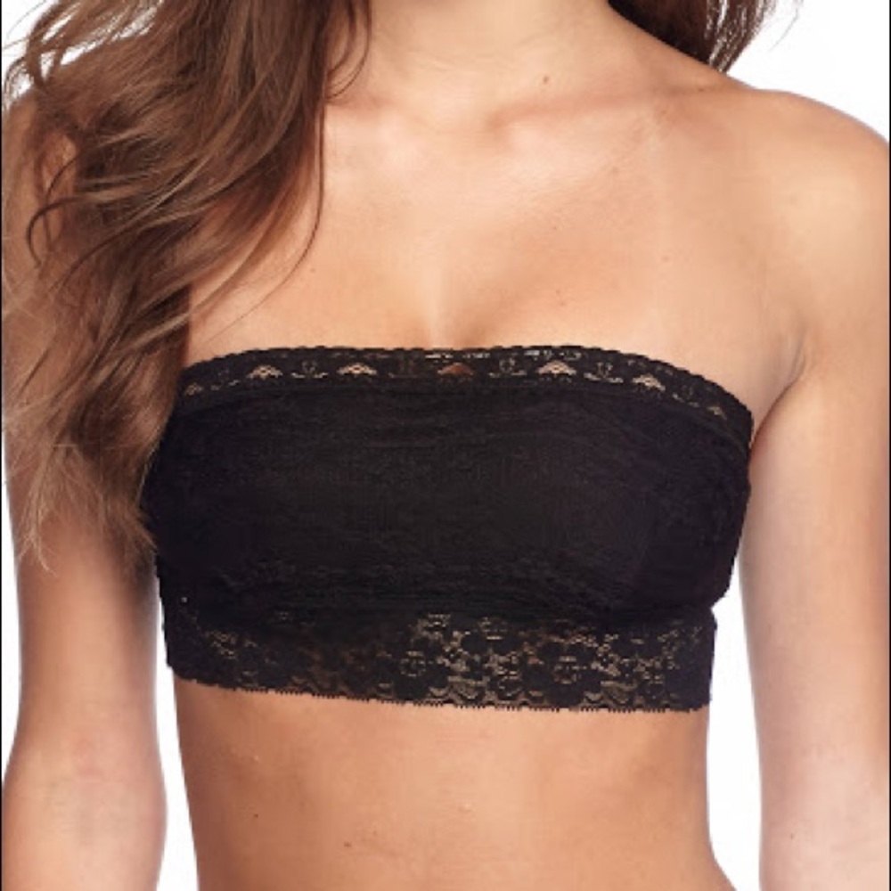 Free People BANDEAU SCALLOP LACE Black XS